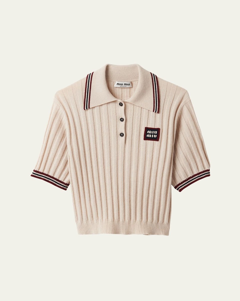 Ribbed Cashmere Polo Top